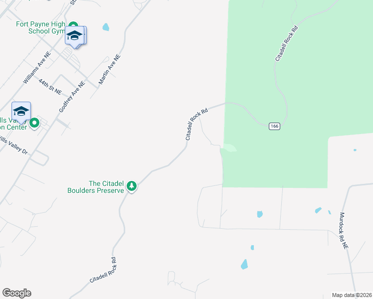 map of restaurants, bars, coffee shops, grocery stores, and more near 16 Citadell Rock Road in Fort Payne