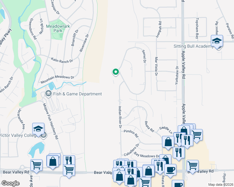 map of restaurants, bars, coffee shops, grocery stores, and more near 12580 Indian River Drive in Apple Valley