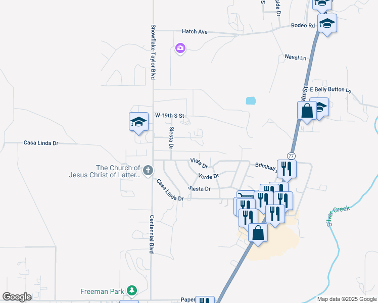 map of restaurants, bars, coffee shops, grocery stores, and more near 316 Vista Drive in Snowflake