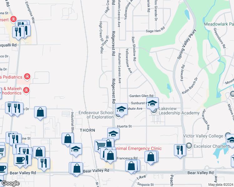 map of restaurants, bars, coffee shops, grocery stores, and more near 12592 Autumn Leaves Avenue in Victorville