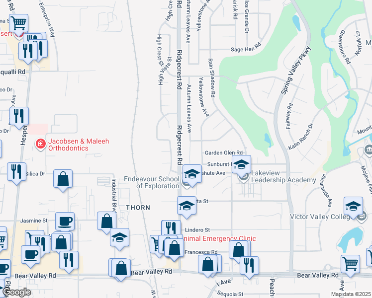 map of restaurants, bars, coffee shops, grocery stores, and more near 12592 Autumn Leaves Avenue in Victorville