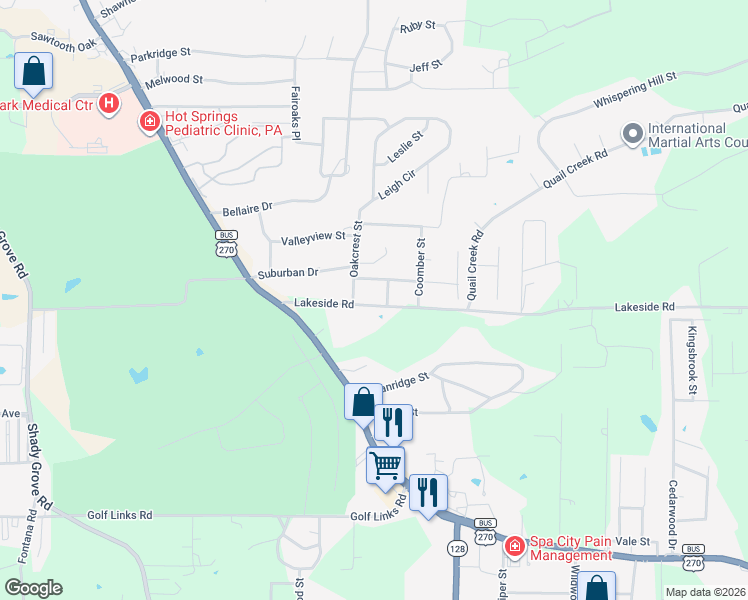 map of restaurants, bars, coffee shops, grocery stores, and more near 114 Spencer Street in Hot Springs