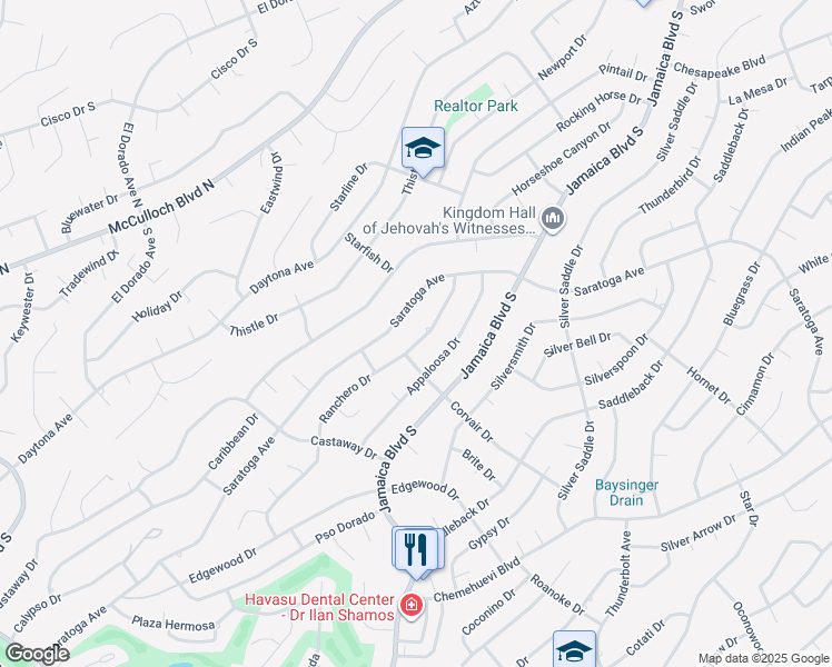 map of restaurants, bars, coffee shops, grocery stores, and more near 3015 Ranchero Drive in Lake Havasu City