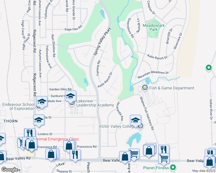 map of restaurants, bars, coffee shops, grocery stores, and more near 18210 Deauville Drive in Victorville