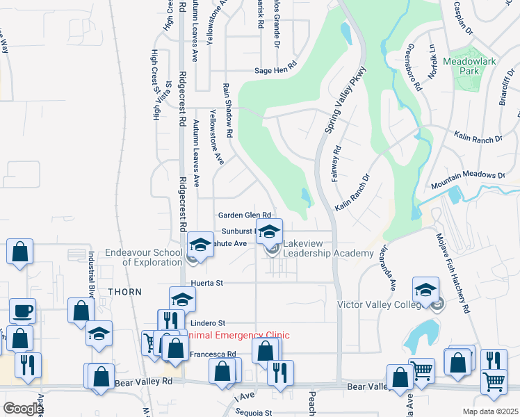 map of restaurants, bars, coffee shops, grocery stores, and more near 12597 Tamarisk Road in Victorville