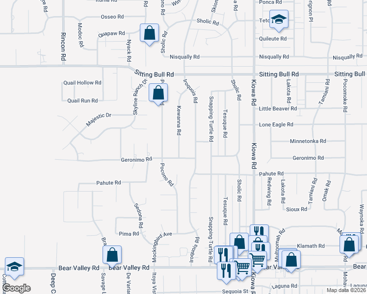 map of restaurants, bars, coffee shops, grocery stores, and more near 12608 Kewanna Road in Apple Valley