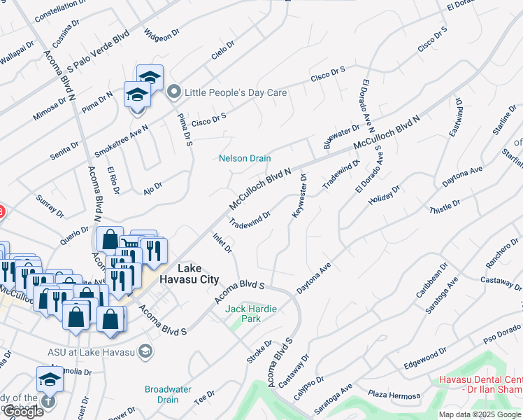 map of restaurants, bars, coffee shops, grocery stores, and more near 2490 Cutter Lane in Lake Havasu City
