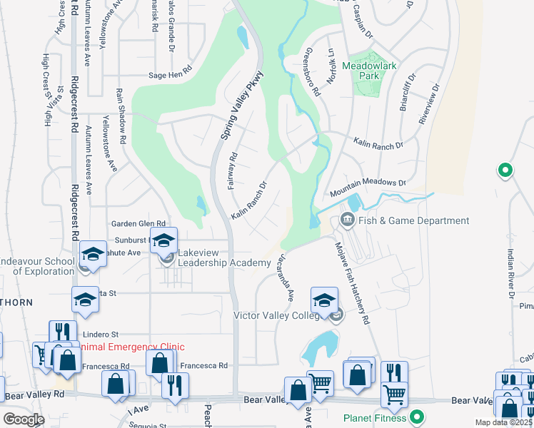 map of restaurants, bars, coffee shops, grocery stores, and more near 18210 Deauville Drive in Victorville