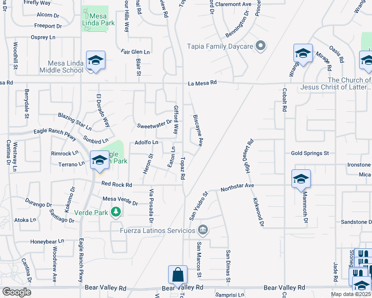 map of restaurants, bars, coffee shops, grocery stores, and more near 12912 Amador Street in Victorville