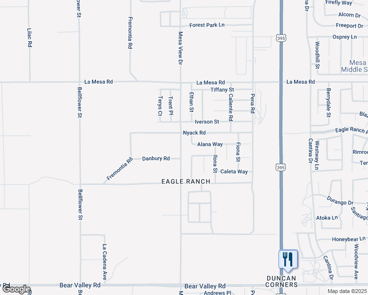map of restaurants, bars, coffee shops, grocery stores, and more near 12649 Mesa View Drive in Victorville