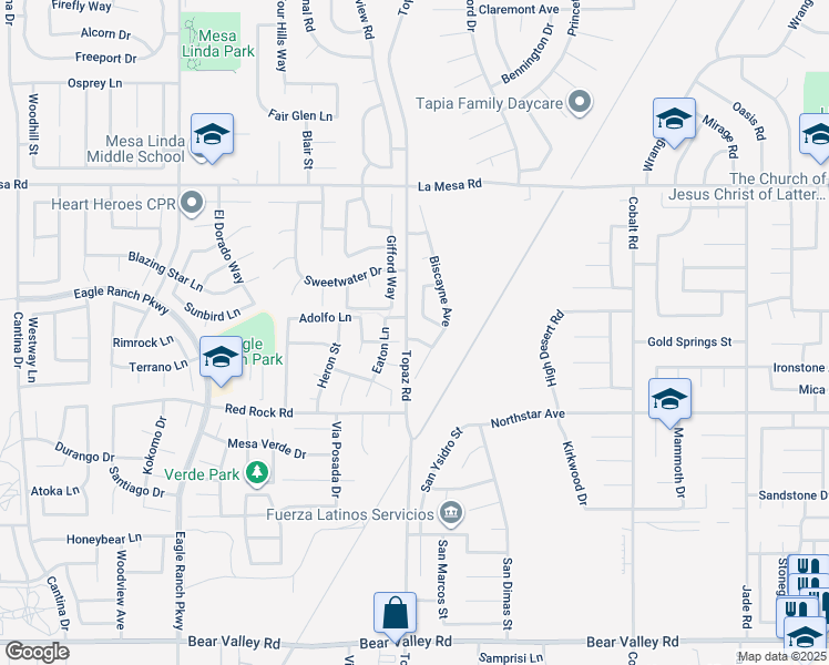 map of restaurants, bars, coffee shops, grocery stores, and more near 12912 Amador Street in Victorville