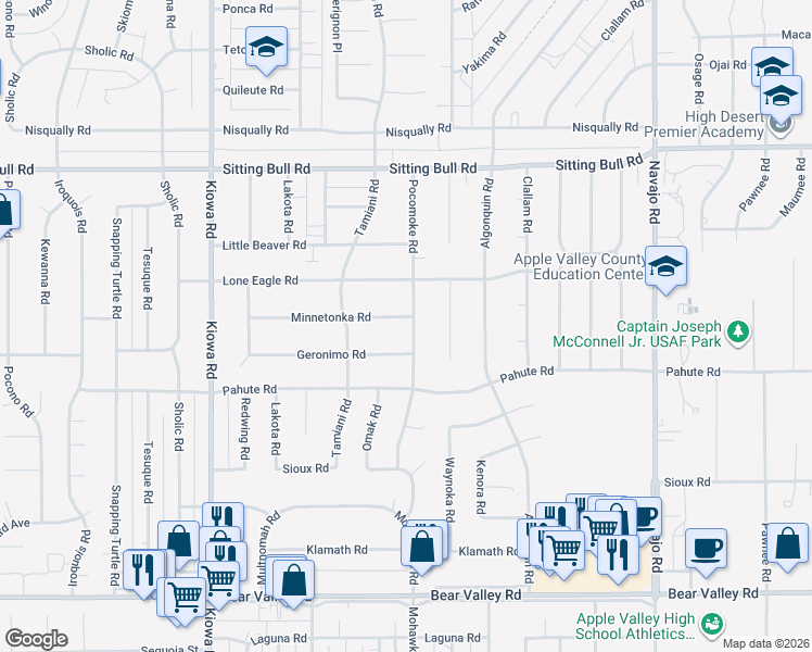 map of restaurants, bars, coffee shops, grocery stores, and more near 21255 Minnetonka Road in Apple Valley
