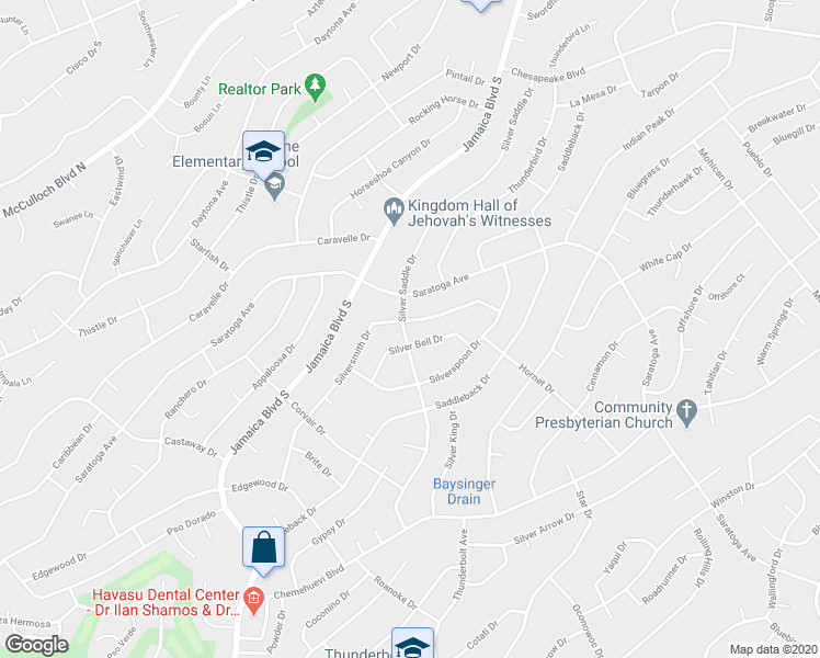 map of restaurants, bars, coffee shops, grocery stores, and more near 3196 Silversmith Drive in Lake Havasu City