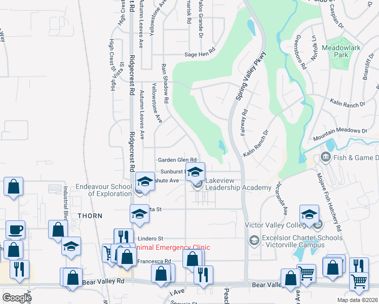map of restaurants, bars, coffee shops, grocery stores, and more near 12614 Tamarisk Road in Victorville