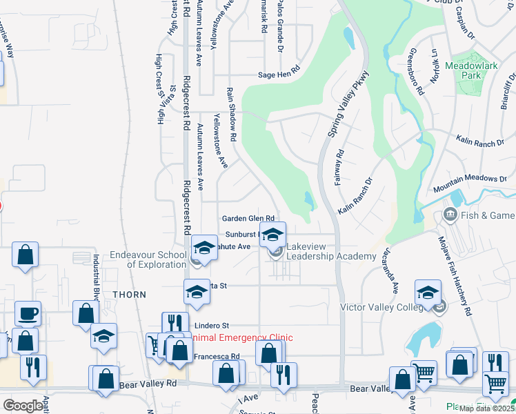map of restaurants, bars, coffee shops, grocery stores, and more near 13295 Tamarisk Road in Victorville