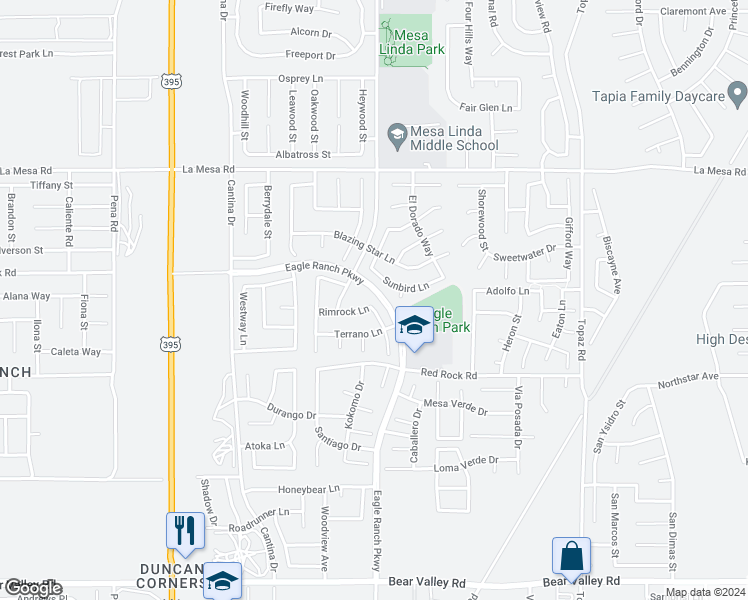 map of restaurants, bars, coffee shops, grocery stores, and more near 12633 Sonora Way in Victorville