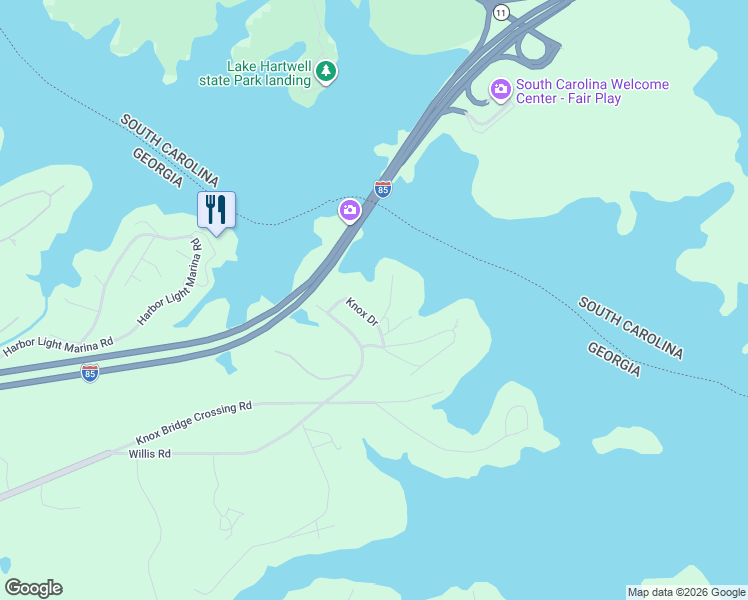 map of restaurants, bars, coffee shops, grocery stores, and more near 132 Knox Drive in Lavonia