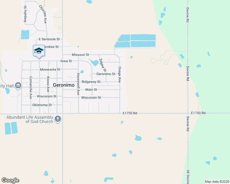 map of restaurants, bars, coffee shops, grocery stores, and more near 824 E Main St in Geronimo