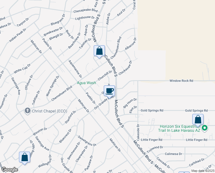 map of restaurants, bars, coffee shops, grocery stores, and more near 3861 Osage Drive in Lake Havasu City