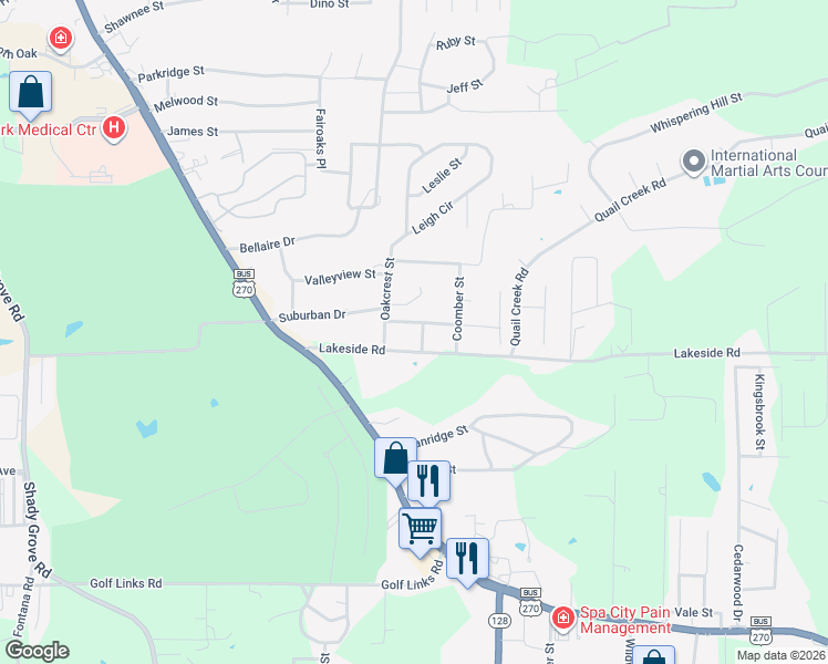 map of restaurants, bars, coffee shops, grocery stores, and more near 114 Spencer Street in Hot Springs