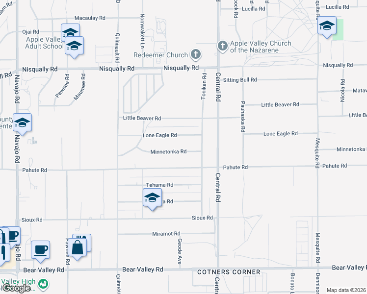 map of restaurants, bars, coffee shops, grocery stores, and more near 22382 Minnetonka Road in Apple Valley