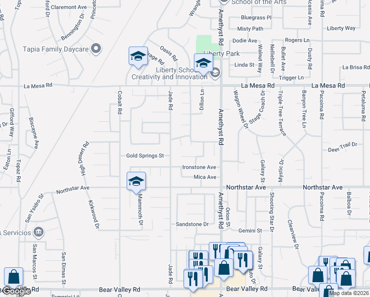 map of restaurants, bars, coffee shops, grocery stores, and more near 12655 Pinyon Pine Court in Victorville