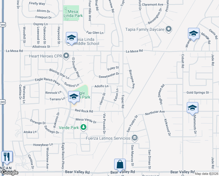 map of restaurants, bars, coffee shops, grocery stores, and more near 12656 Mann Street in Victorville