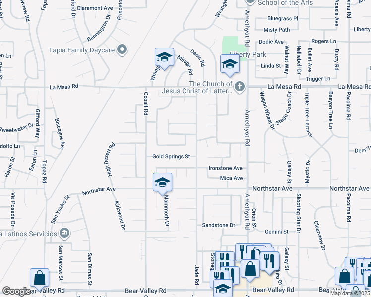 map of restaurants, bars, coffee shops, grocery stores, and more near 13463 Desert Primrose Lane in Victorville