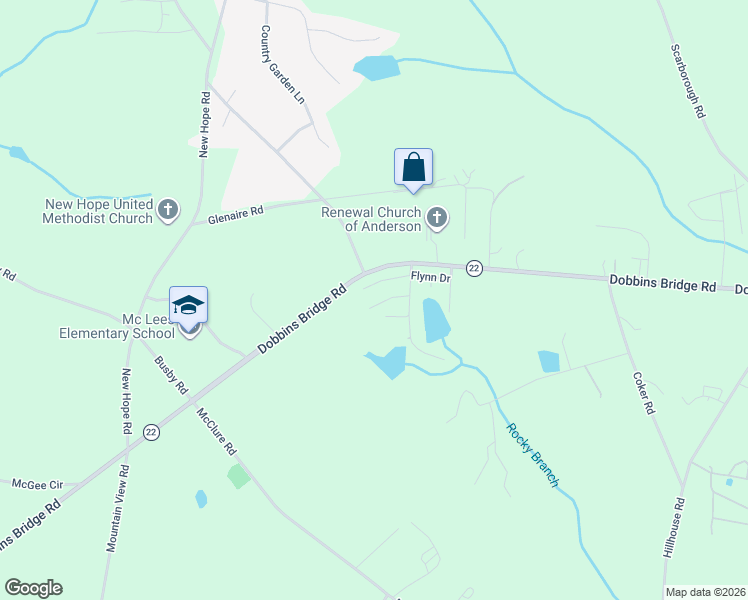 map of restaurants, bars, coffee shops, grocery stores, and more near 106 Garrett Maxwell Road in Anderson