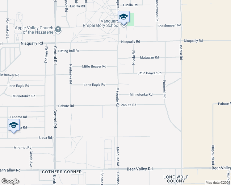 map of restaurants, bars, coffee shops, grocery stores, and more near 12584 Mesquite Road in Apple Valley