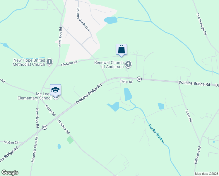 map of restaurants, bars, coffee shops, grocery stores, and more near 106 Garrett Maxwell Road in Anderson