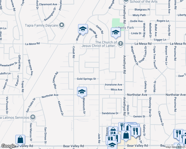 map of restaurants, bars, coffee shops, grocery stores, and more near 13463 Desert Primrose Lane in Victorville