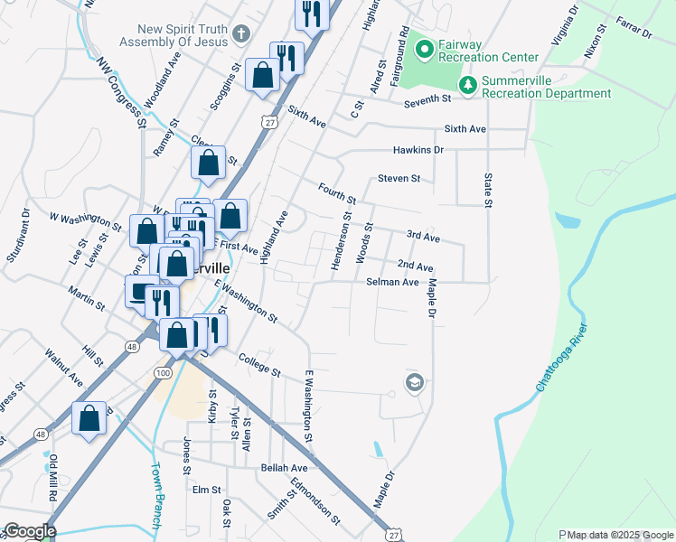 map of restaurants, bars, coffee shops, grocery stores, and more near 187 Henderson Street in Summerville