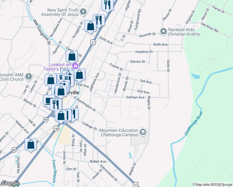 map of restaurants, bars, coffee shops, grocery stores, and more near 187 Henderson Street in Summerville