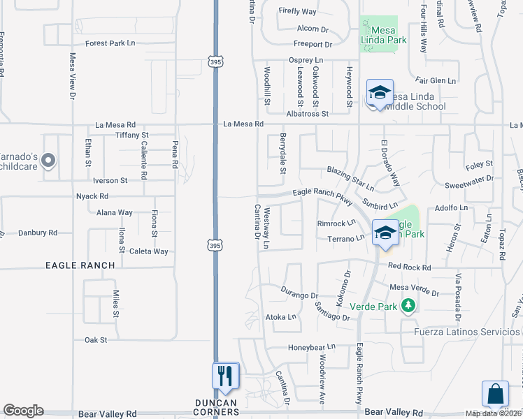 map of restaurants, bars, coffee shops, grocery stores, and more near 12668 Westway Lane in Victorville