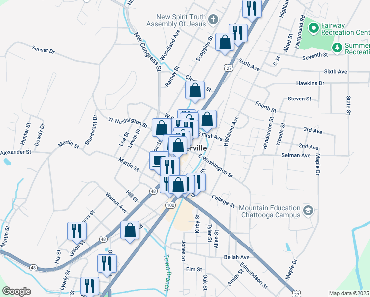 map of restaurants, bars, coffee shops, grocery stores, and more near in Summerville