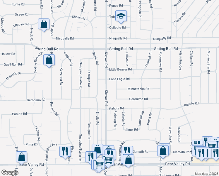 map of restaurants, bars, coffee shops, grocery stores, and more near 12611 Kiowa Road in Apple Valley