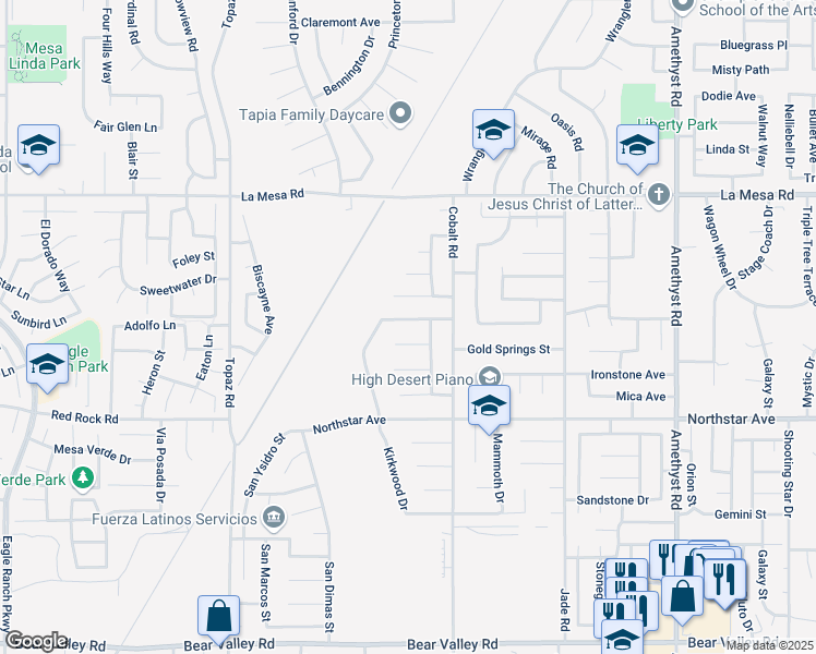 map of restaurants, bars, coffee shops, grocery stores, and more near 13221 High Desert Road in Victorville