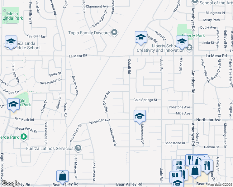 map of restaurants, bars, coffee shops, grocery stores, and more near 13221 High Desert Road in Victorville