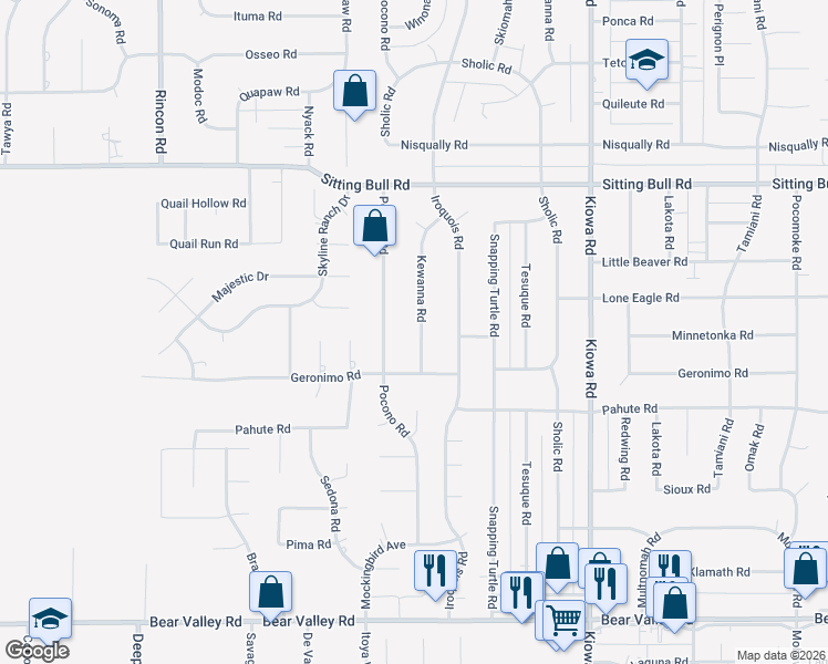 map of restaurants, bars, coffee shops, grocery stores, and more near 12608 Kewanna Road in Apple Valley