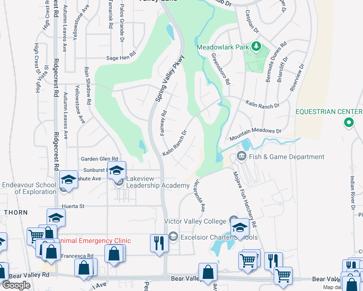 map of restaurants, bars, coffee shops, grocery stores, and more near 12628 Ashbrook Court in Victorville