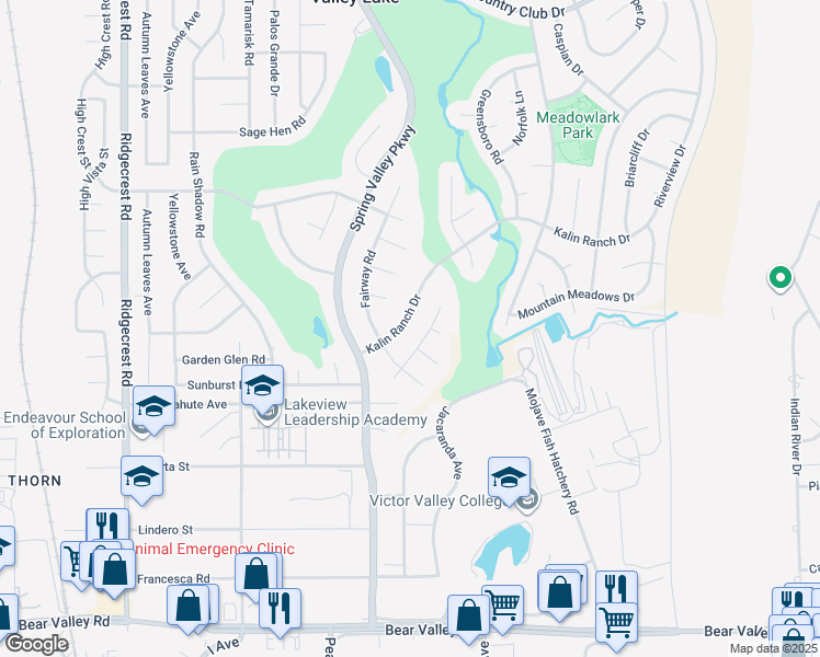 map of restaurants, bars, coffee shops, grocery stores, and more near 18189 Kalin Ranch Drive in Victorville