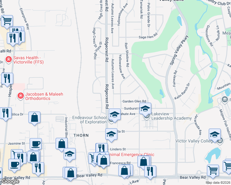map of restaurants, bars, coffee shops, grocery stores, and more near 12631 Autumn Leaves Avenue in Victorville