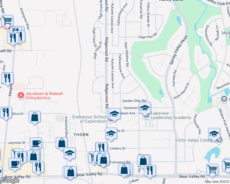 map of restaurants, bars, coffee shops, grocery stores, and more near 12631 Autumn Leaves Avenue in Victorville