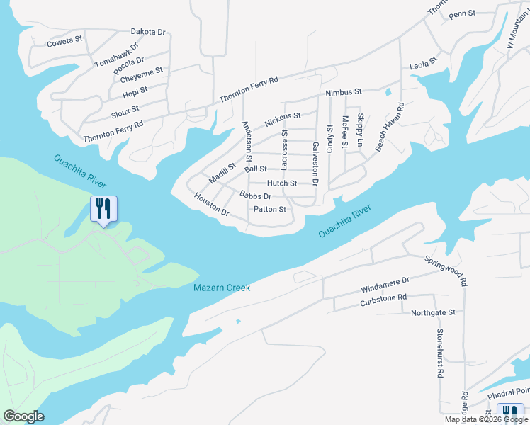 map of restaurants, bars, coffee shops, grocery stores, and more near 417 Houston Drive in Hot Springs