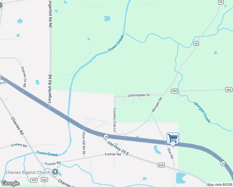 map of restaurants, bars, coffee shops, grocery stores, and more near 375 Country Club Lane in Rainsville