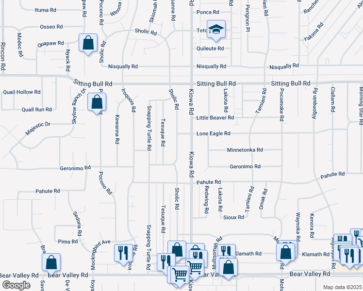 map of restaurants, bars, coffee shops, grocery stores, and more near 12605 Sholic Road in Apple Valley