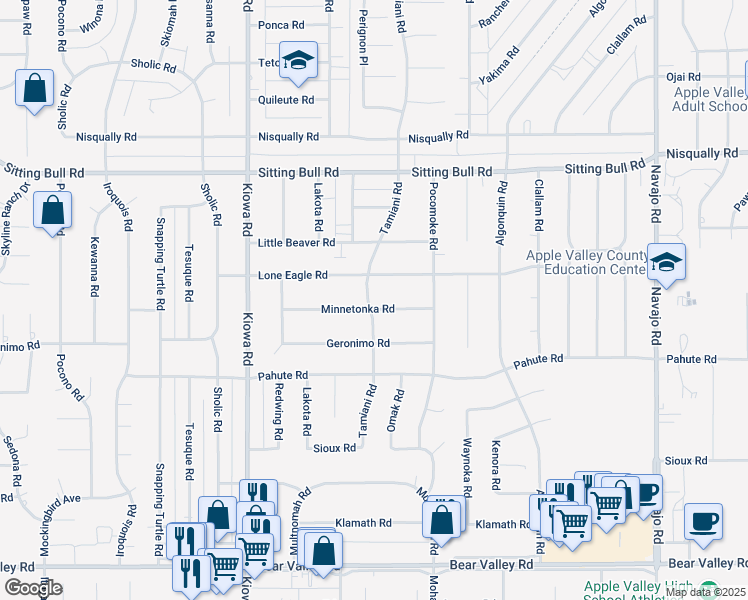 map of restaurants, bars, coffee shops, grocery stores, and more near 12625 Tamiani Road in Apple Valley