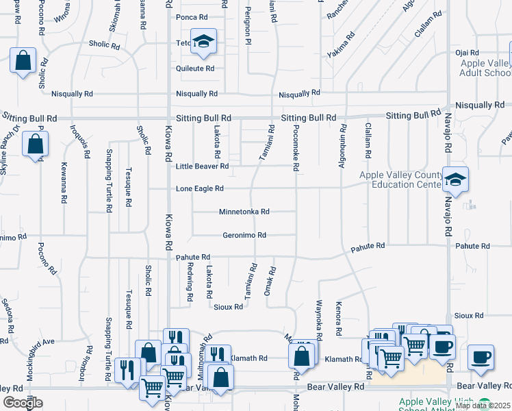 map of restaurants, bars, coffee shops, grocery stores, and more near 12625 Tamiani Road in Apple Valley