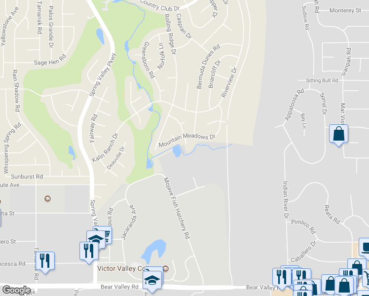 map of restaurants, bars, coffee shops, grocery stores, and more near 12650 Pinehurst Trail in Victorville